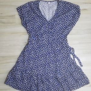 Old Navy blue ditsy floral wrap dress